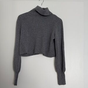 Reformation Cropped Ribbed Turtleneck Sweater - Gray